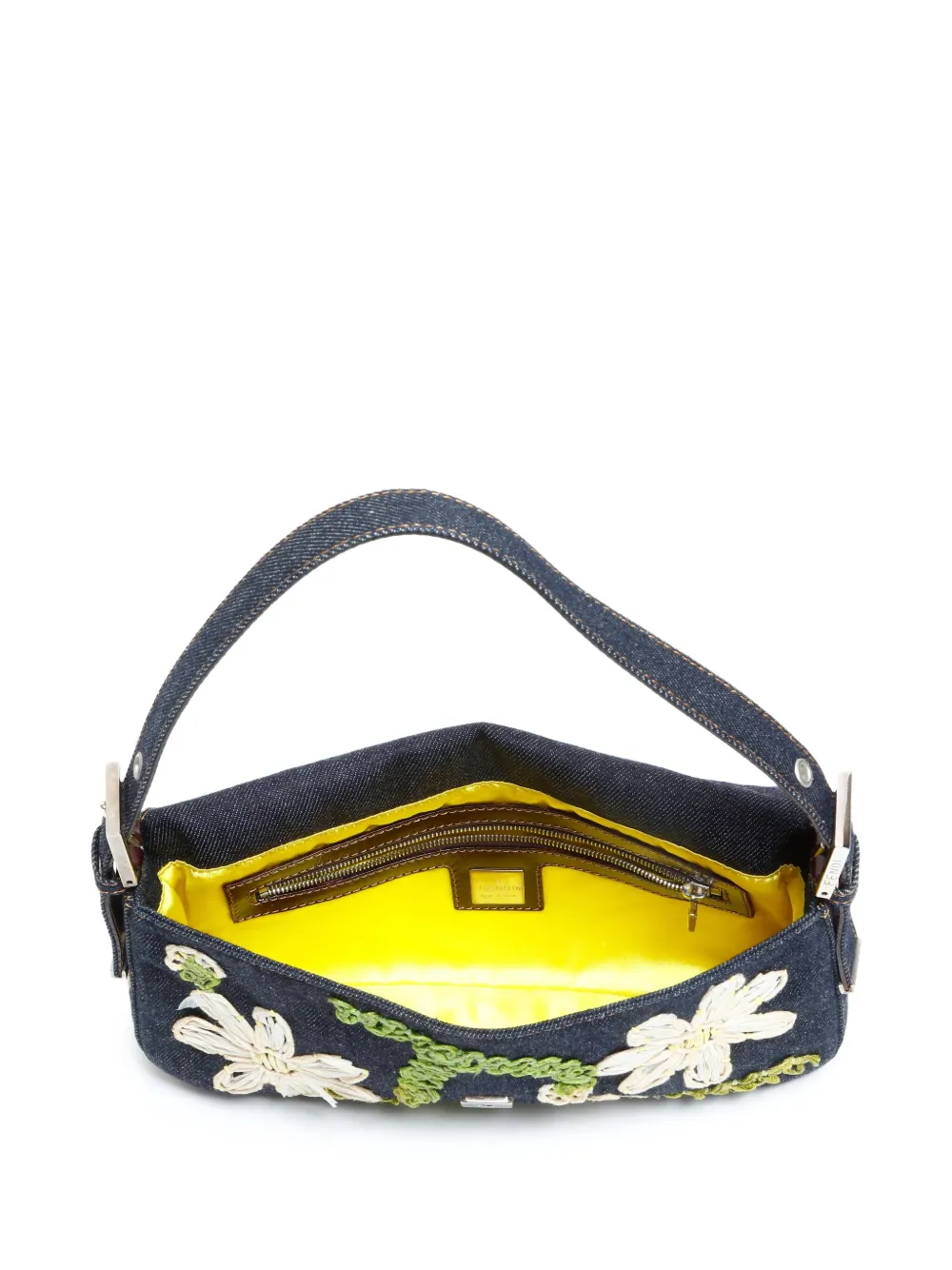 Pre-owned Fendi 2000-2015 Flower Mamma Baguette Shoulder Bag In Blue