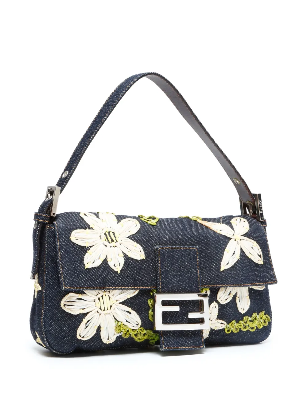 Pre-owned Fendi 2000-2015 Flower Mamma Baguette Shoulder Bag In Blue