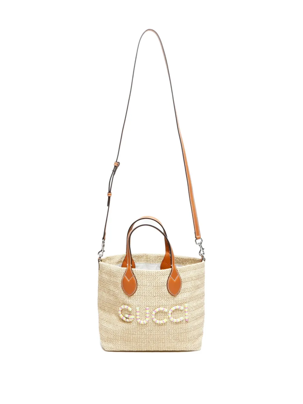 Pre-owned Gucci 2020-2025s Logo Raffia 2way Bag In Neutral