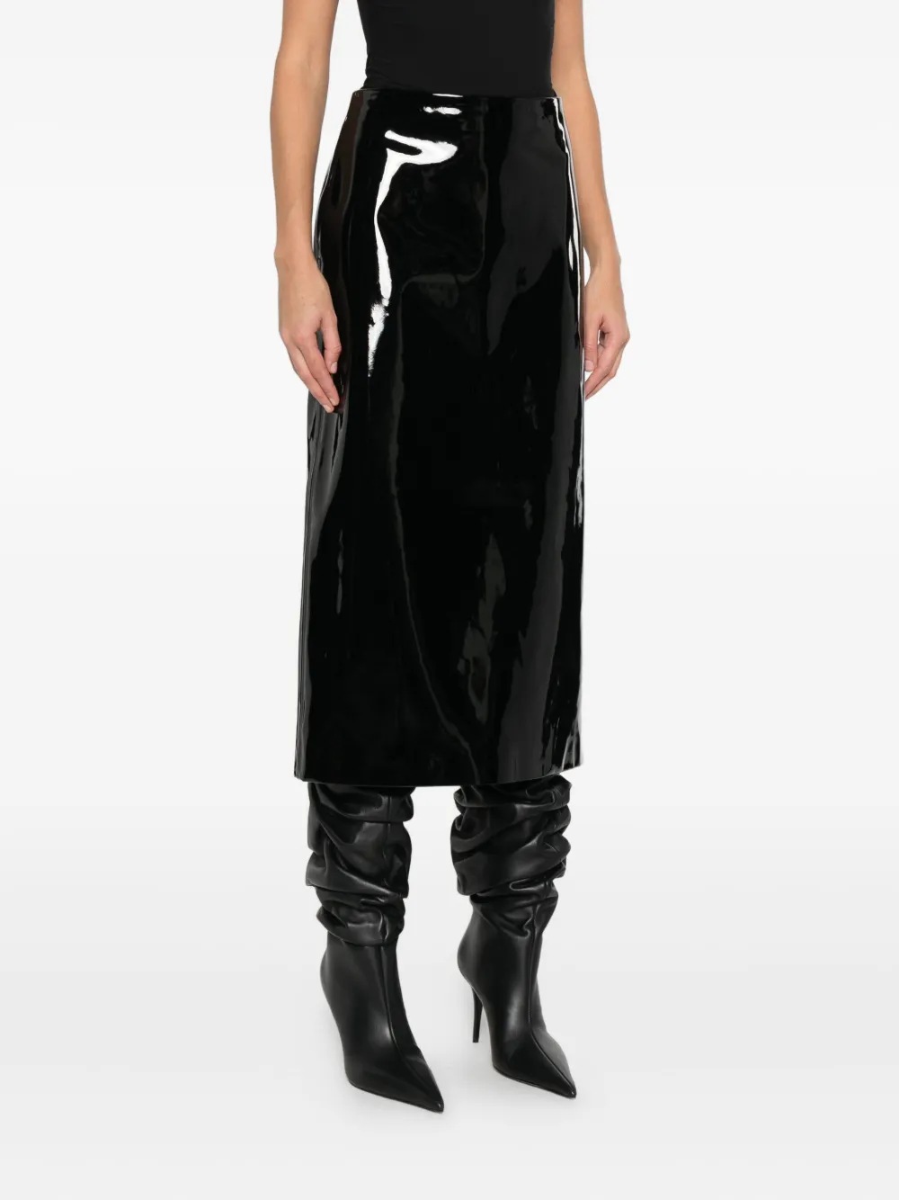 Msgm Patent-finish Faux-leather Midi Skirt In Black