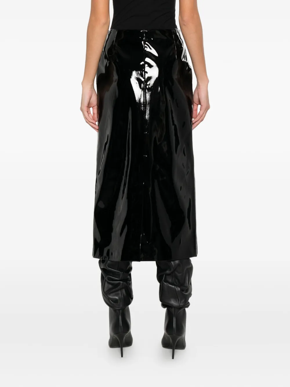 Msgm Patent-finish Faux-leather Midi Skirt In Black