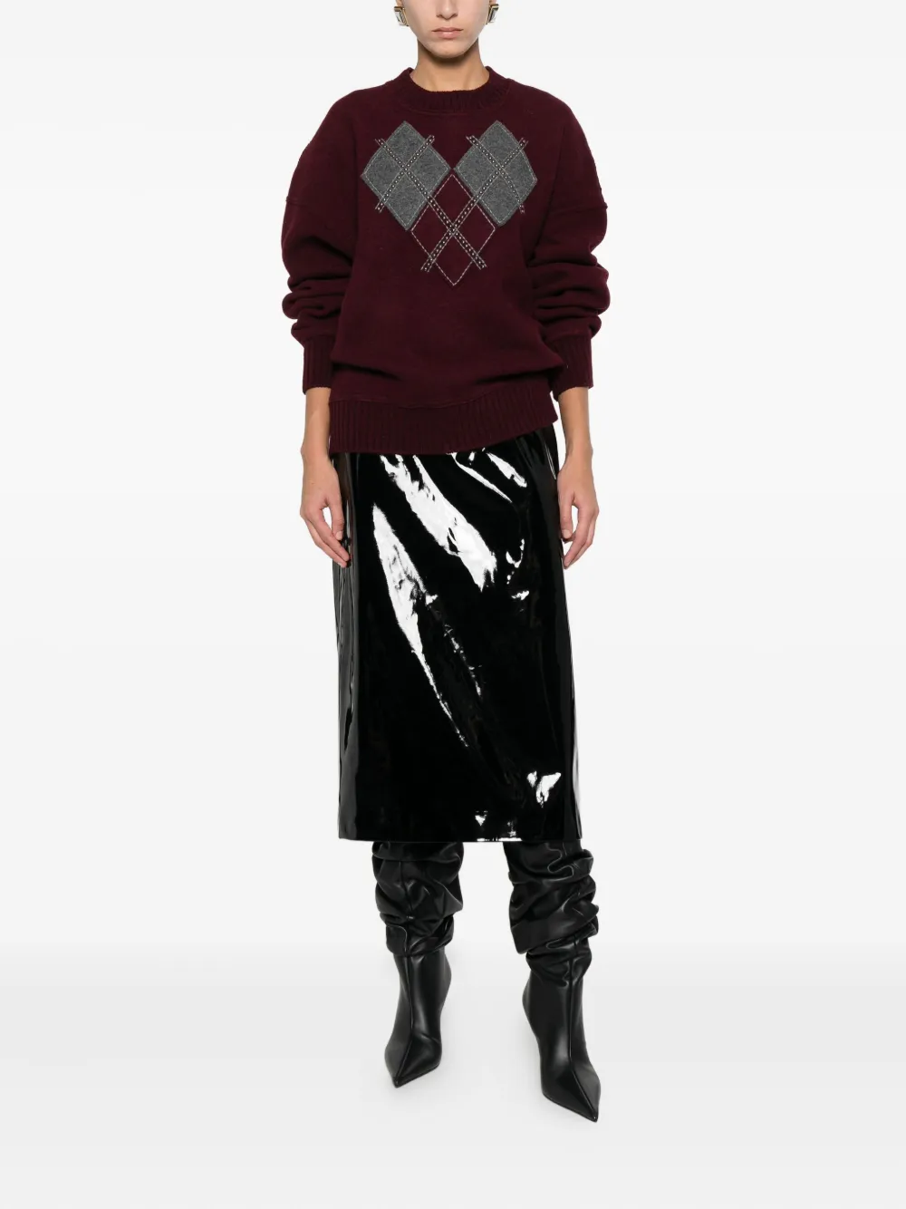 Msgm Patent-finish Faux-leather Midi Skirt In Black