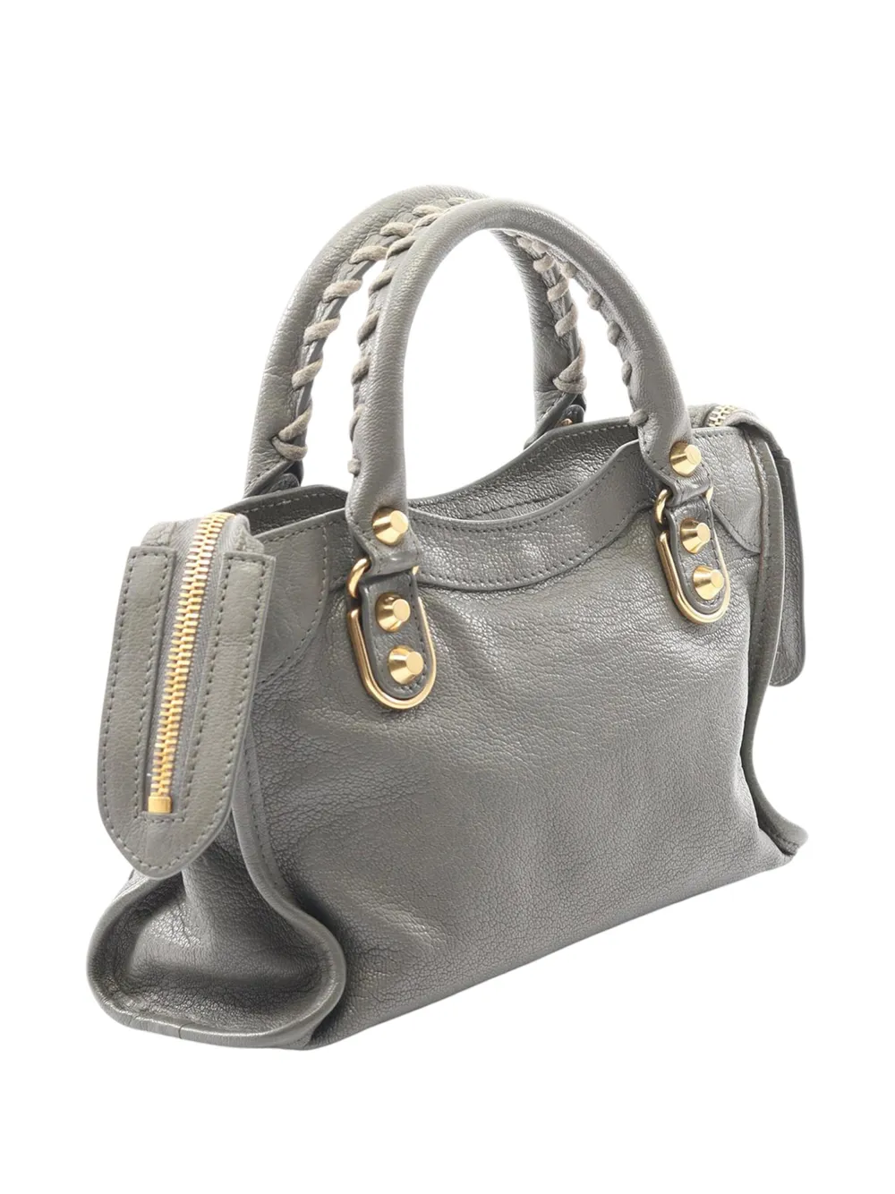 Pre-owned Balenciaga 2005-2025 Mini Chevre Motocross Classic Metallic Edge City Satchel In Gray