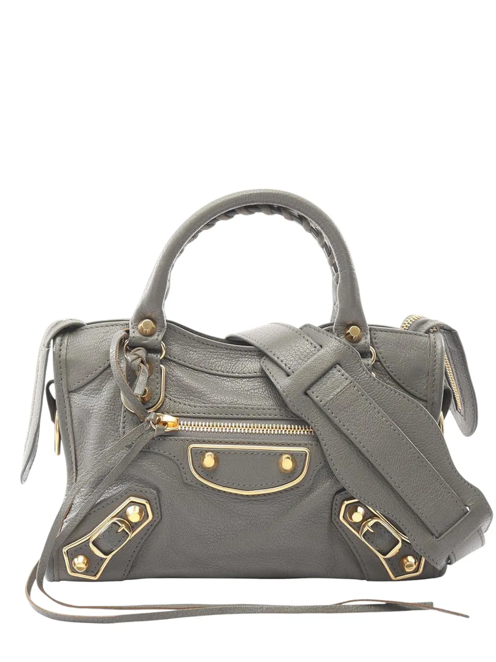Pre-owned Balenciaga 2005-2025 Mini Chevre Motocross Classic Metallic Edge City Satchel In Gray