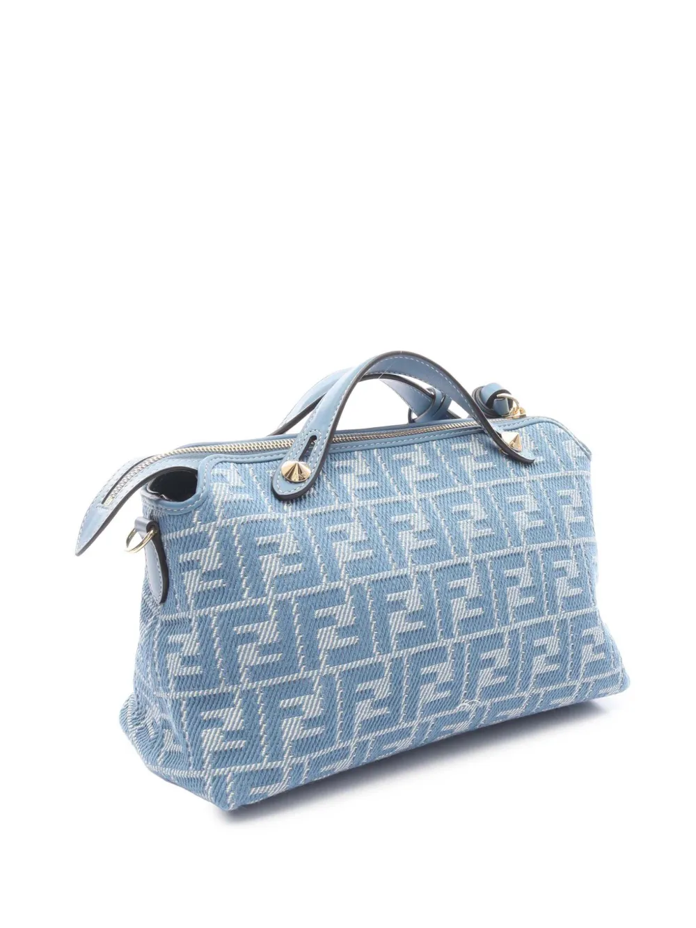 Pre-owned Fendi 2010-2025 Medium Denim Effect Ff Jacquard By The Way Soft Satchel In Blue