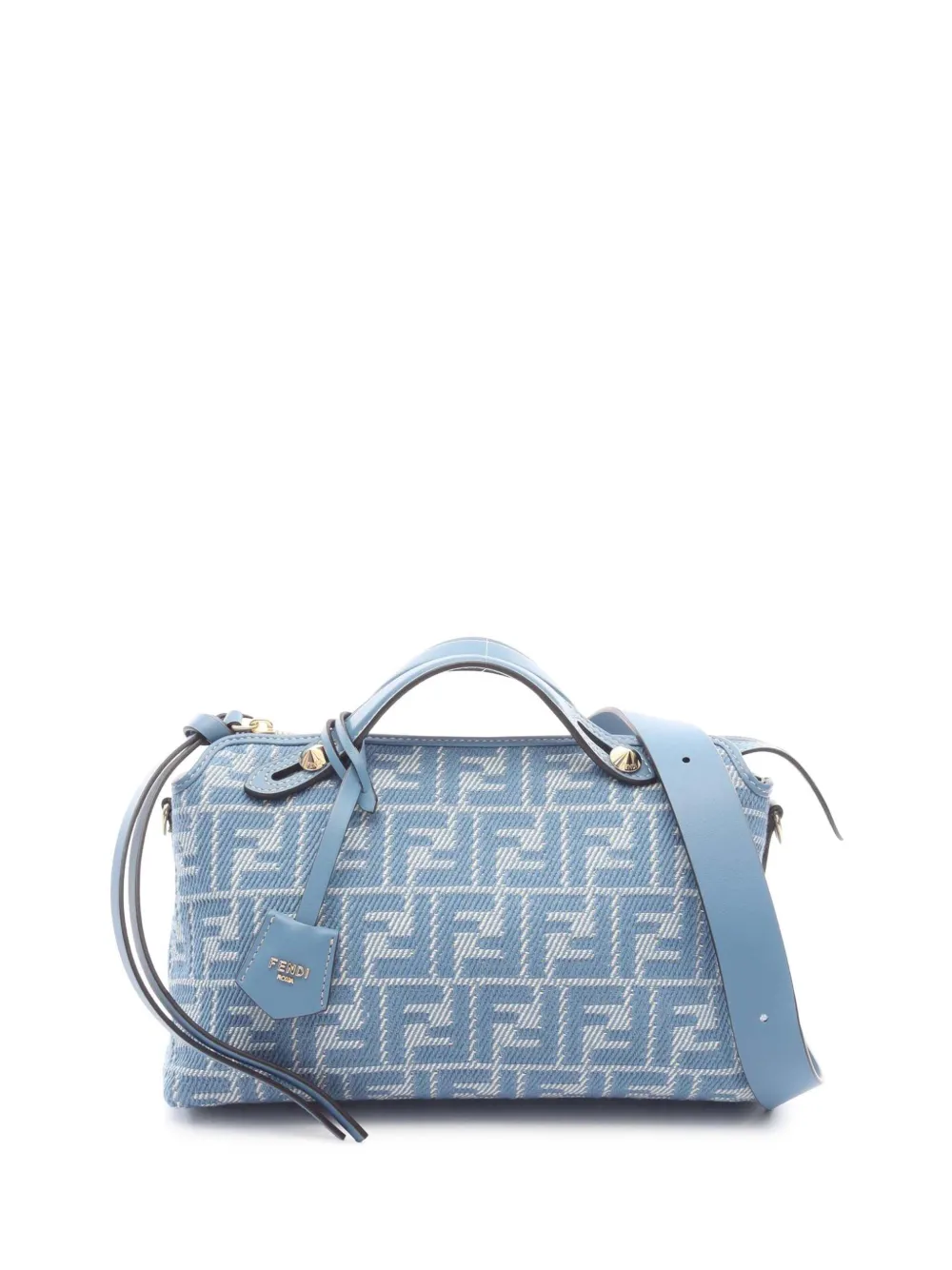 Pre-owned Fendi 2010-2025 Medium Denim Effect Ff Jacquard By The Way Soft Satchel In Blue