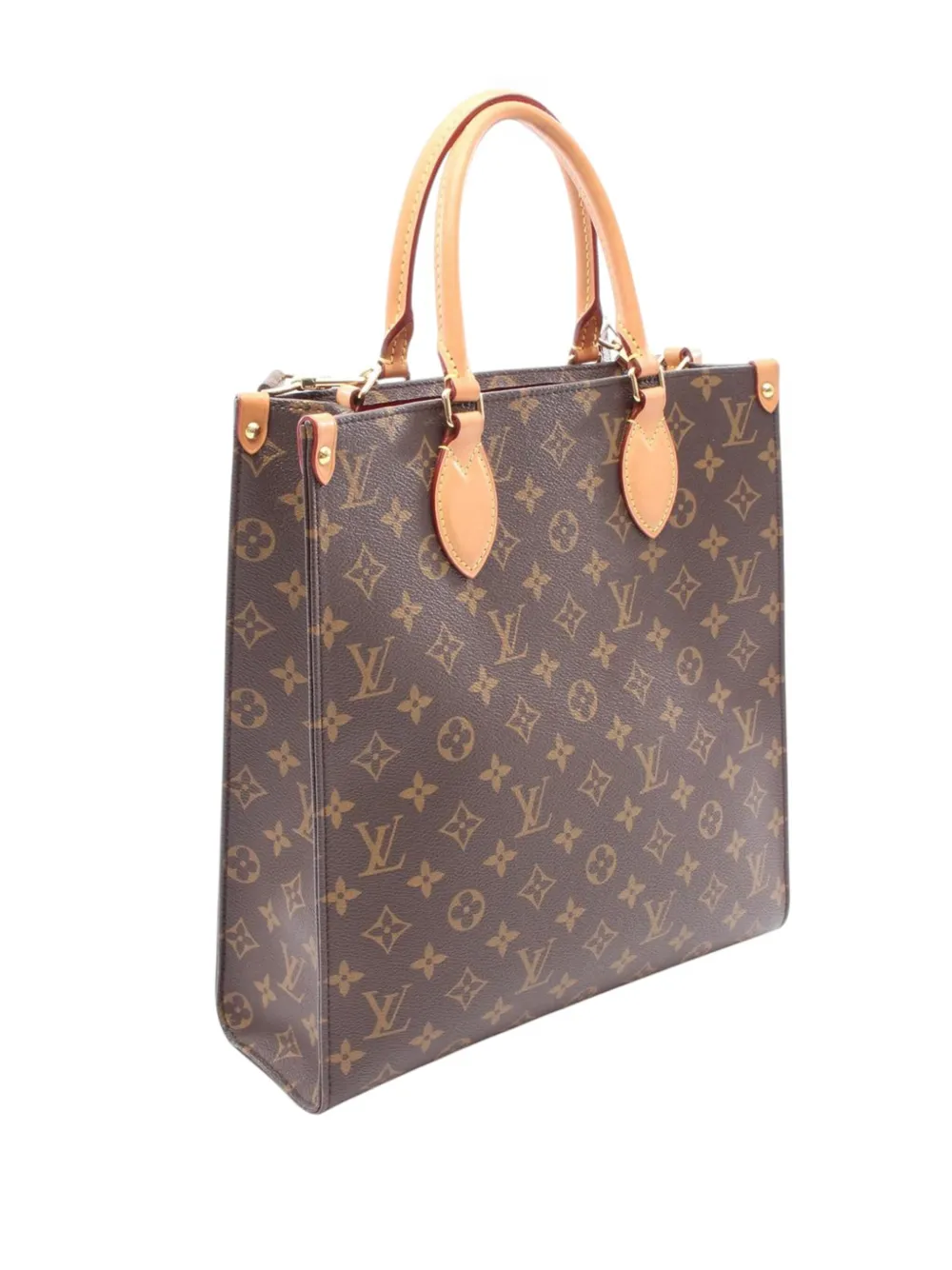 Pre-owned Louis Vuitton 2021-2025 Monogram Sac Plat Pm Satchel In Brown