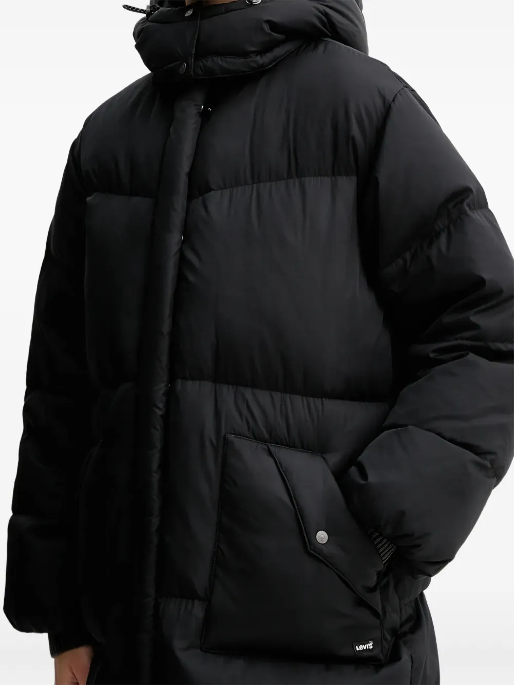 Levi's Western Bubble Hooded Pocket Coat In Black