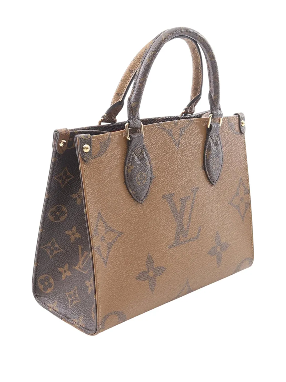 Pre-owned Louis Vuitton 2021-2025 Monogram Reverse Giant Onthego Pm Satchel In Brown