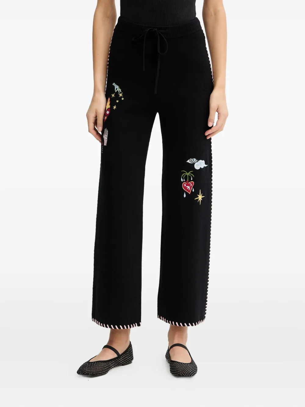 Never Fully Dressed Embroidered Track Pants In Black