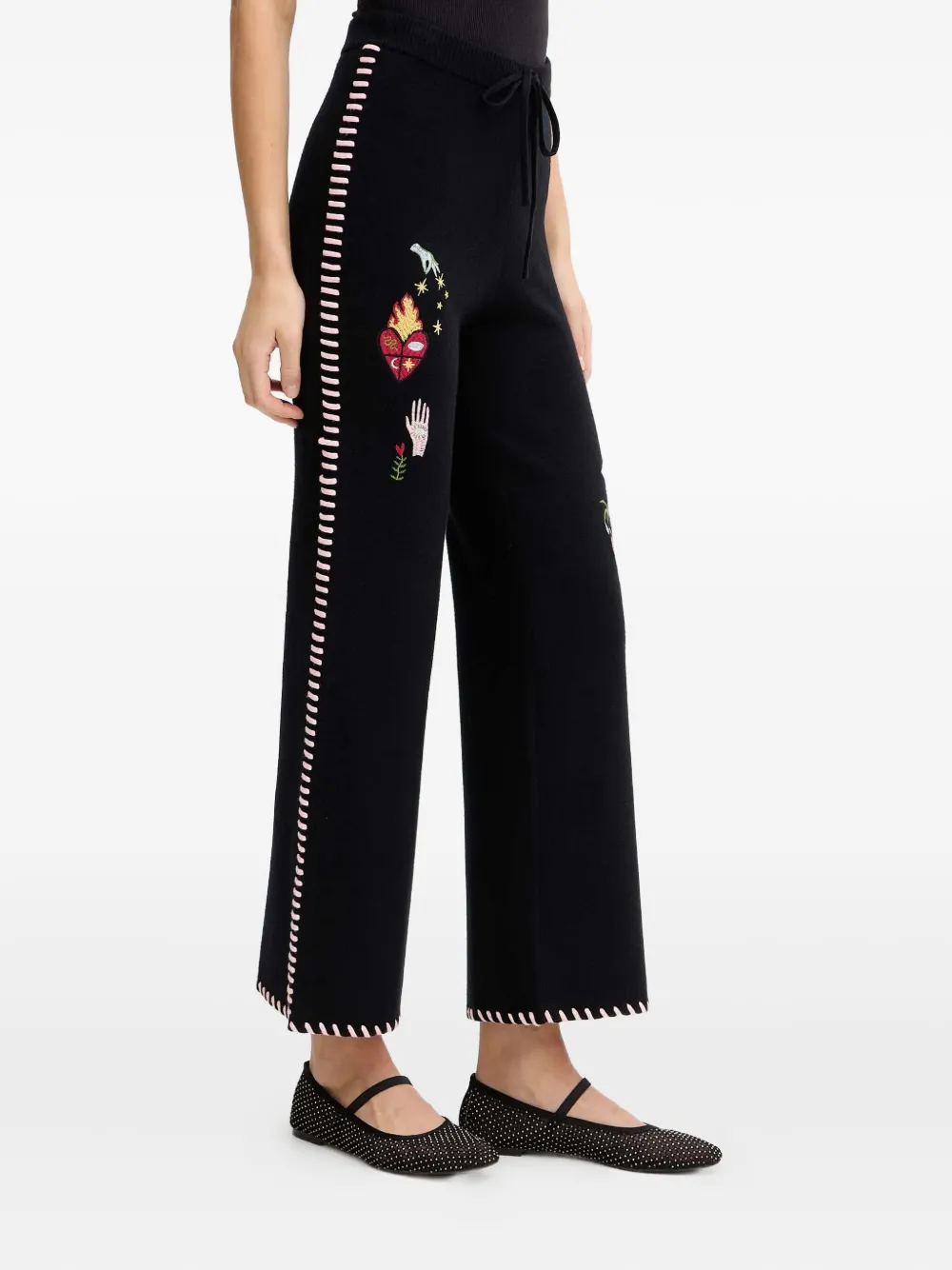 Never Fully Dressed Embroidered Track Pants In Black