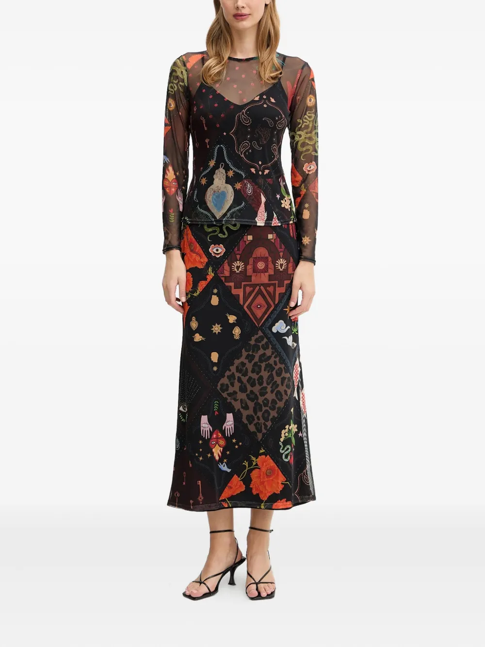NEVER FULLY DRESSED patchwork midi skirt - Zwart