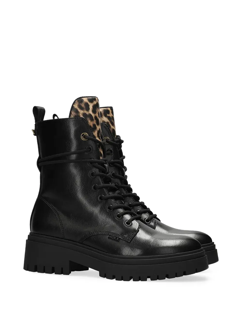  Mexx Bottines Lacées à Empiècement Léopard - Noir 