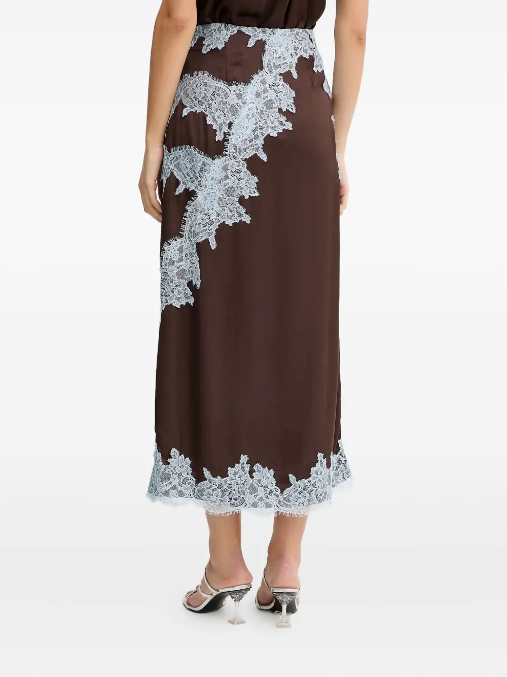 Never Fully Dressed Melanie Lace And Satin Skirt In Brown