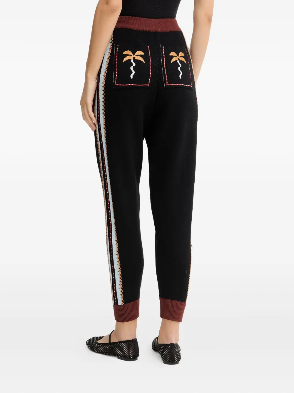 Never Fully Dressed Drawstring Palm Tree Track Pants In Black