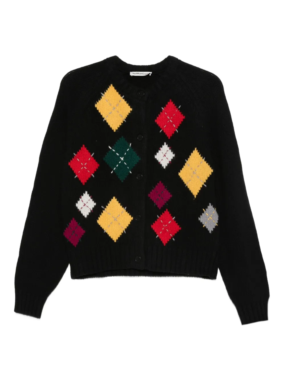 YMC Atomic argyle button cardigan | Black | Image 1