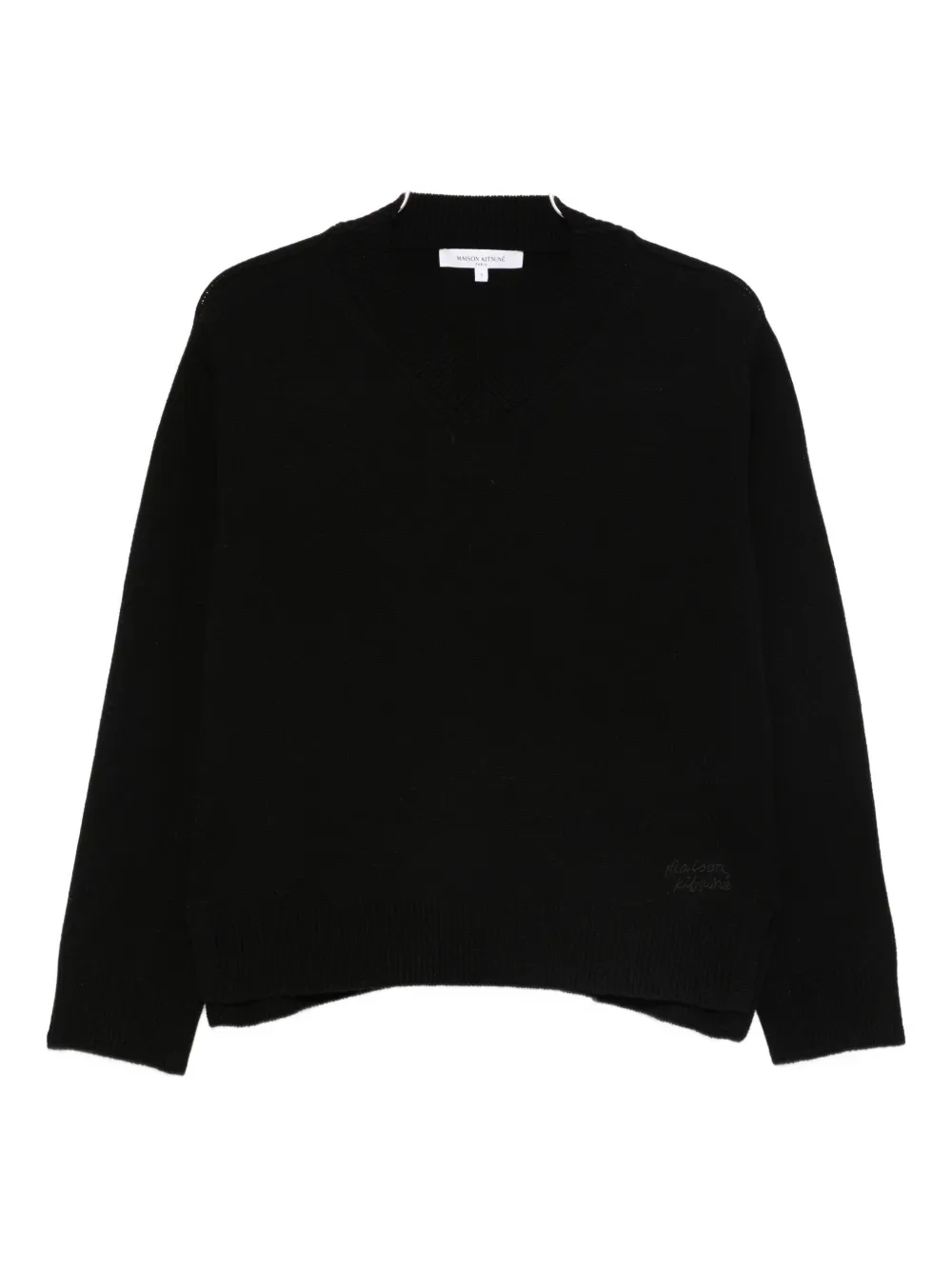Maison Kitsuné V-neck Wool Sweater In Black