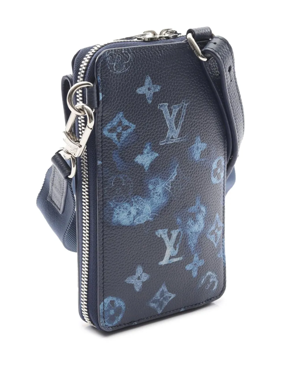 Pre-owned Louis Vuitton 2021-2025 Monogram Ink Watercolor Phone Pouch Crossbody Bag In Blue