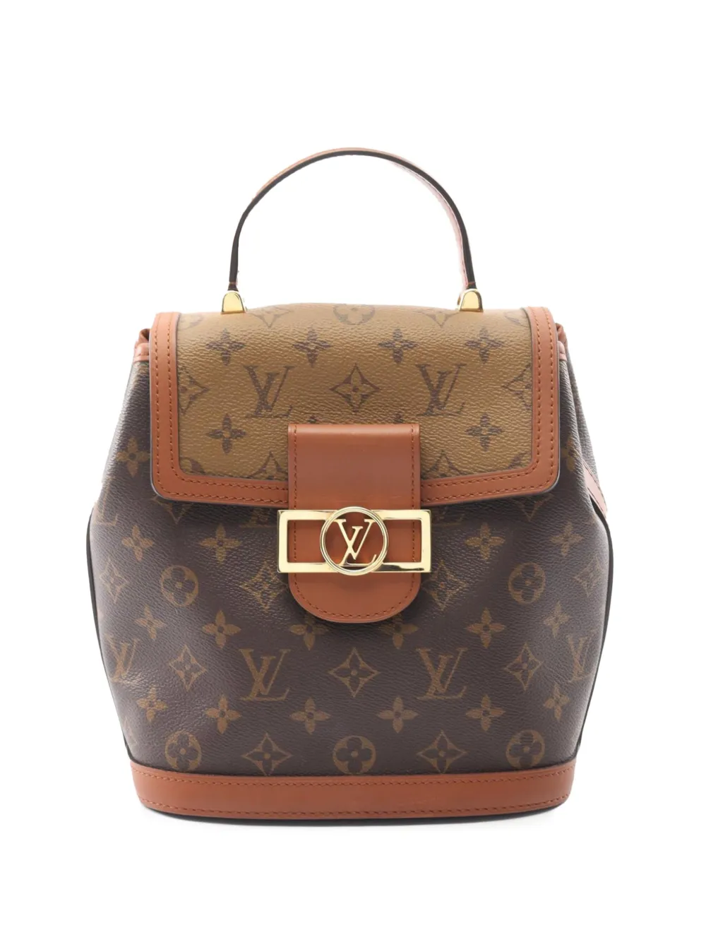 Pre-owned Louis Vuitton 2020 Monogram Reverse Dauphine Pm Backpack In Brown