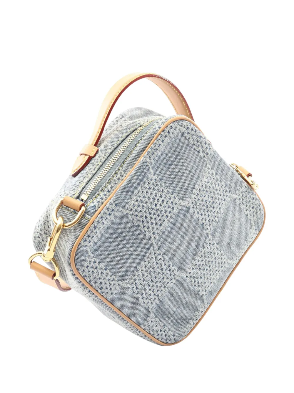 Pre-owned Louis Vuitton 2021-2025 Damier Denim 3d Chess Messenger Satchel In Blue