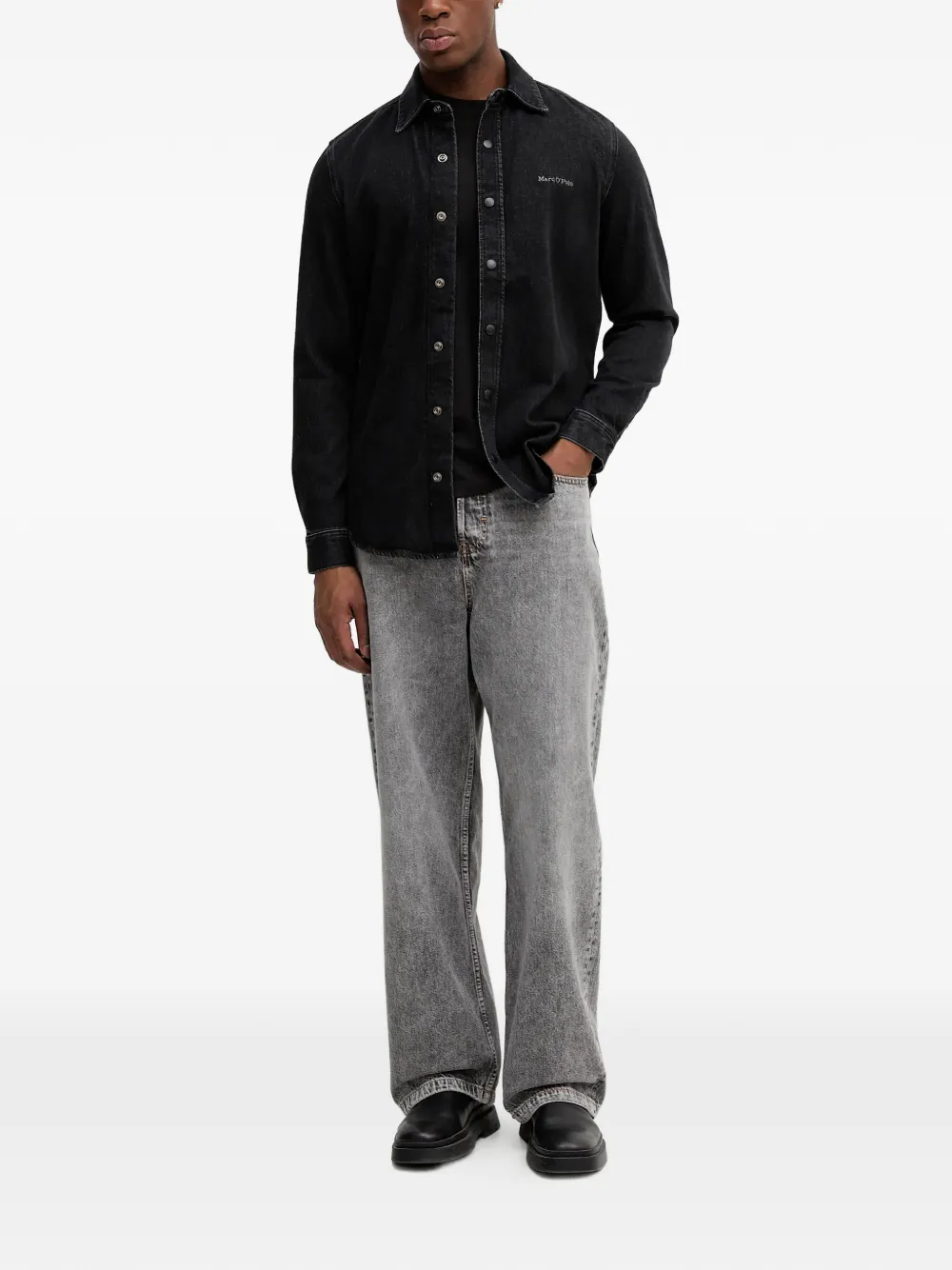 Marc O'Polo logo-embroidered shirt - Grijs