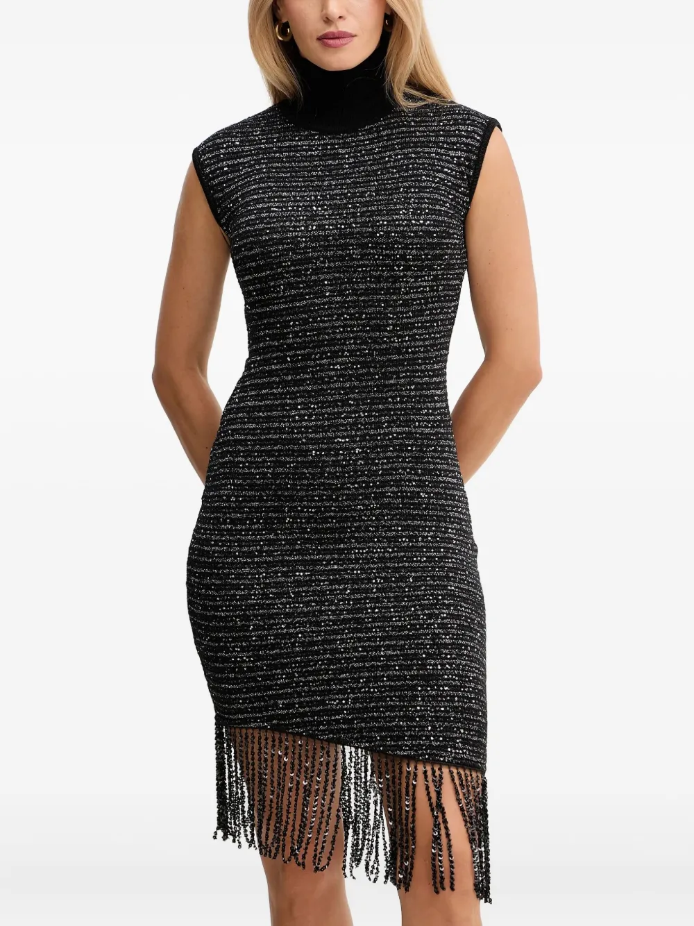 SIMONA CORSELLINI robe courte brodée de sequins à franges | noir | Image 1