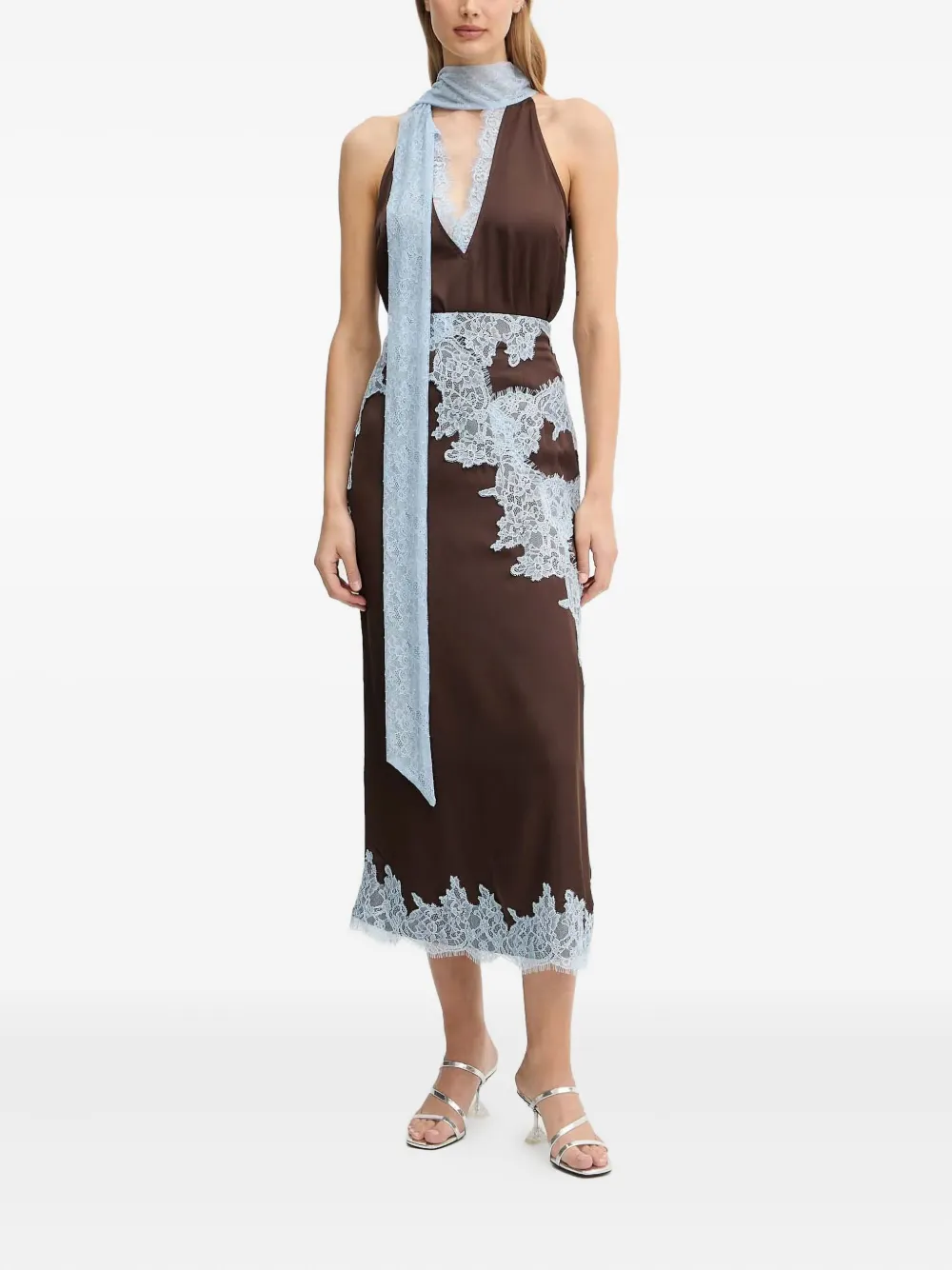 NEVER FULLY DRESSED Blouse met halternek en kant - Bruin