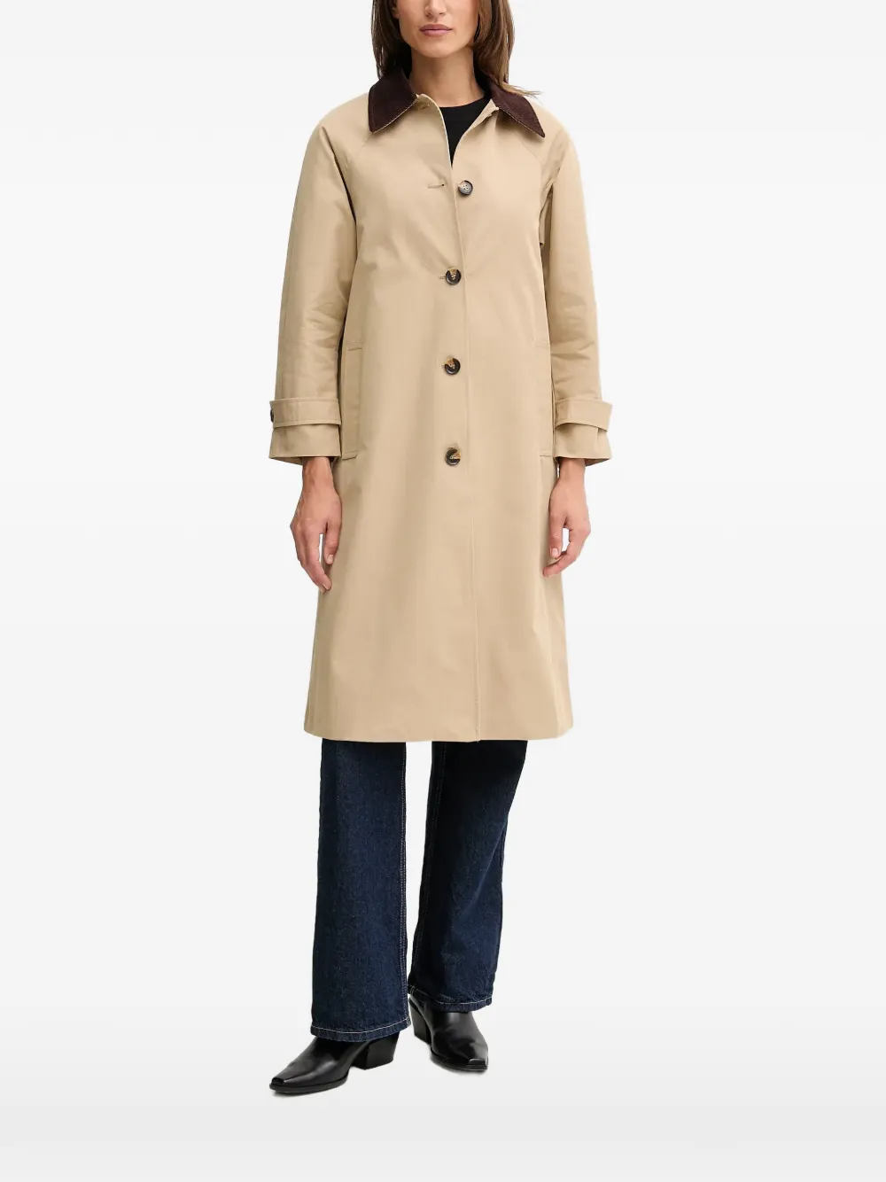 Pedro Del Hierro corduroy-collar trench coat - Neutrals