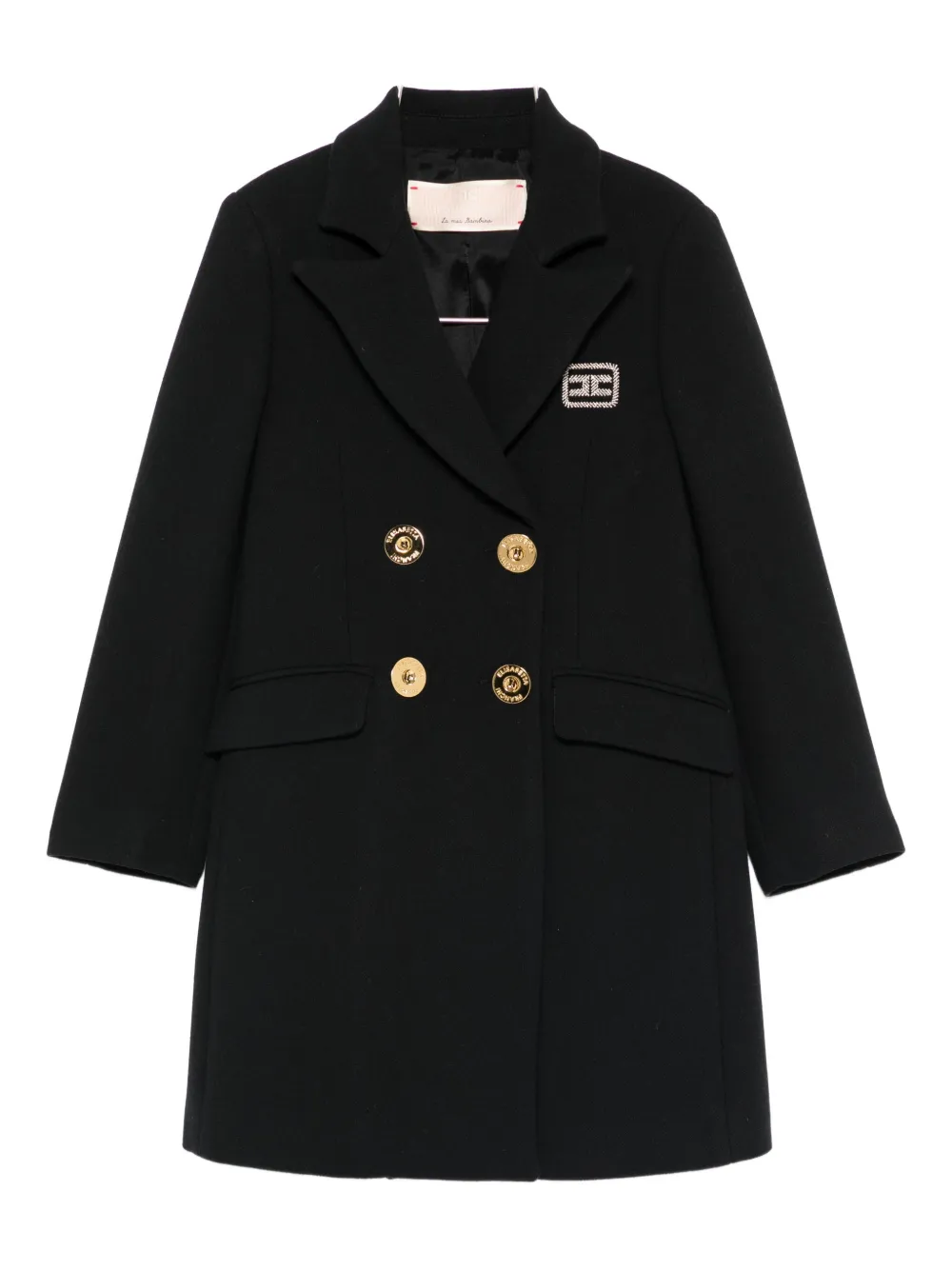 Elisabetta Franchi La Mia Bambina Double-breasted Embellished Coat In Black