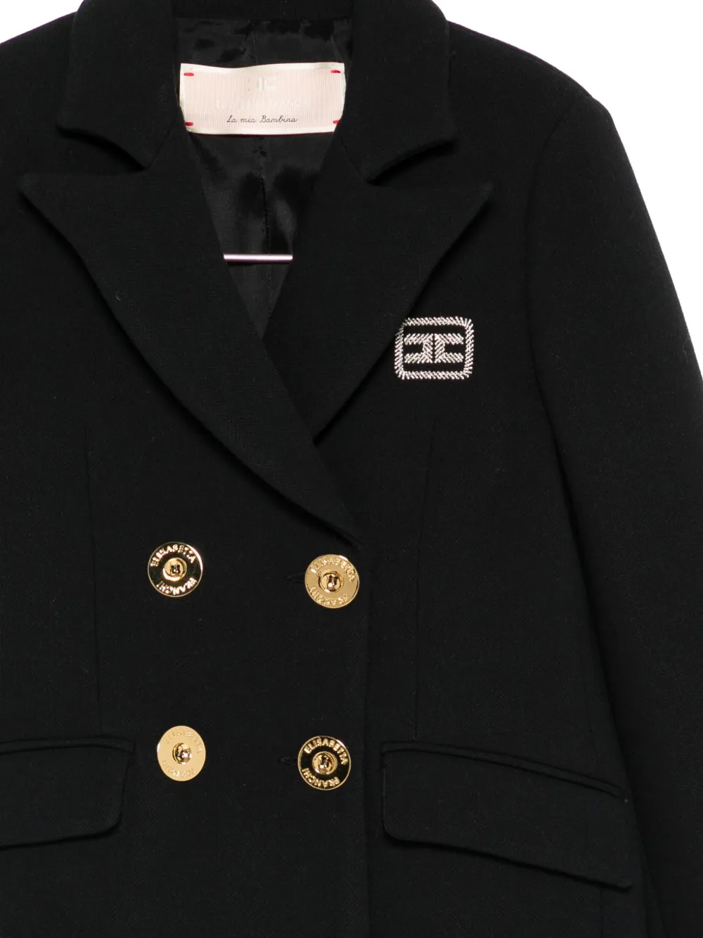 Elisabetta Franchi La Mia Bambina Double-breasted Embellished Coat In Black