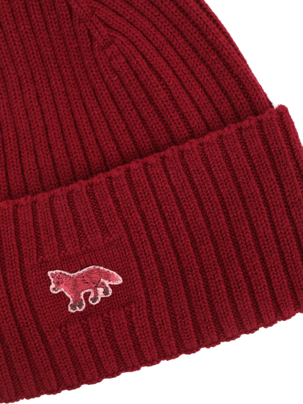 Maison Kitsuné Baby Fox Ribbed Beanie Hat In Red