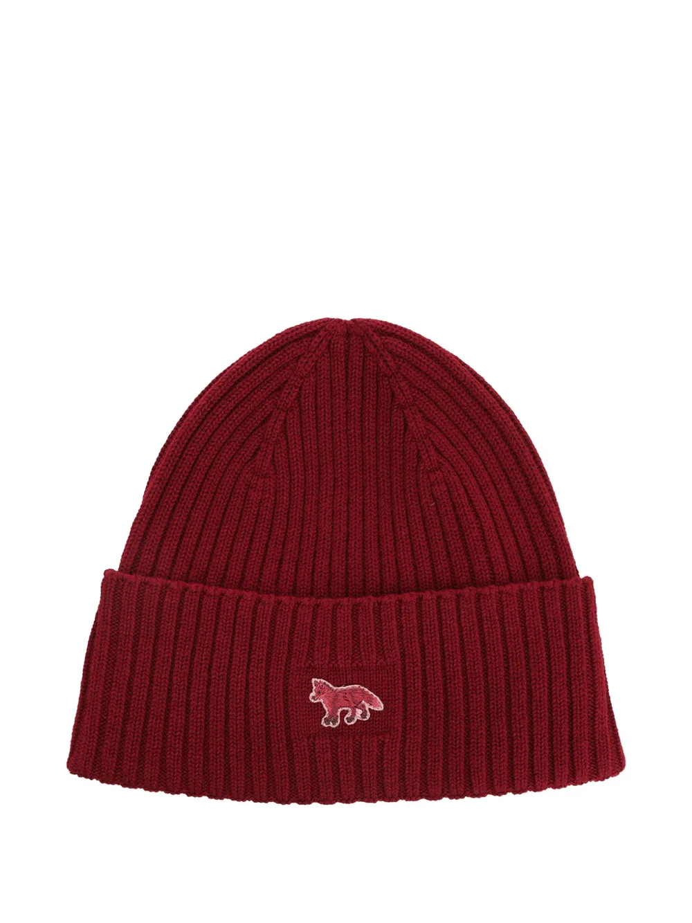 Maison Kitsuné Baby Fox Ribbed Beanie Hat In Red