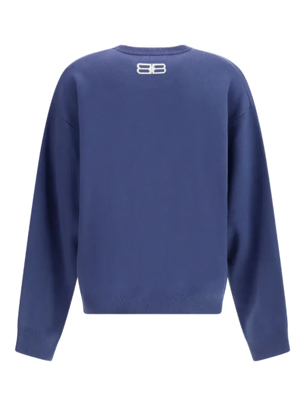 Balenciaga logo-print Crewneck Sweater | Blue | FARFETCH