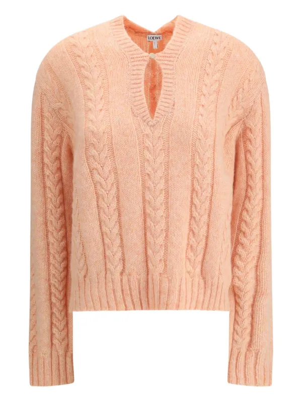 LOEWE cable-knit v-neck Sweater Pink FARFETCH ID