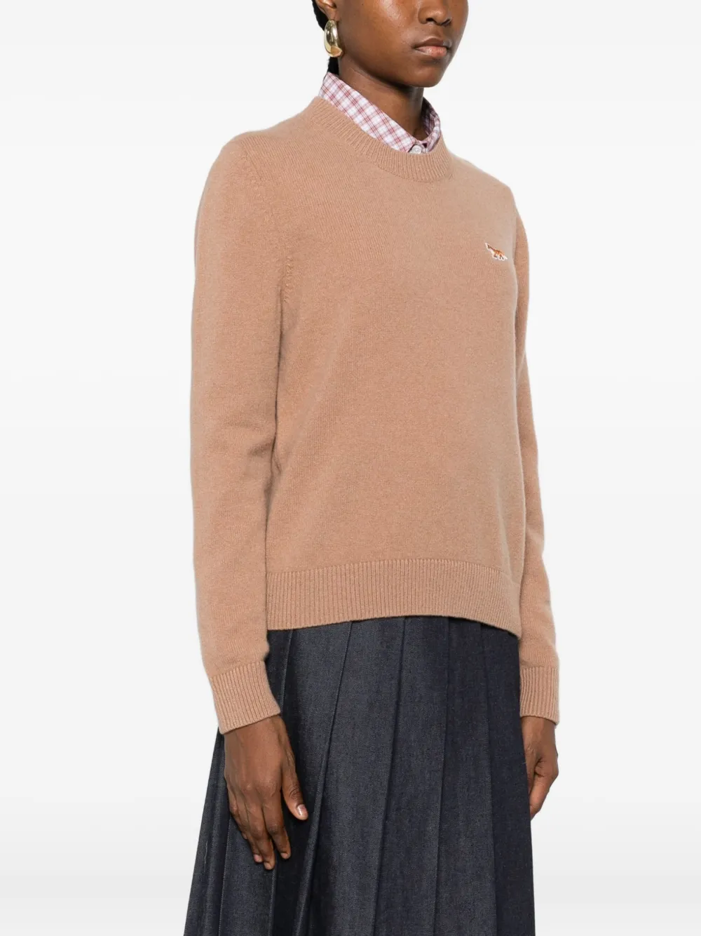 Maison Kitsuné Trui met ronde hals en geborduurde vos Bruin