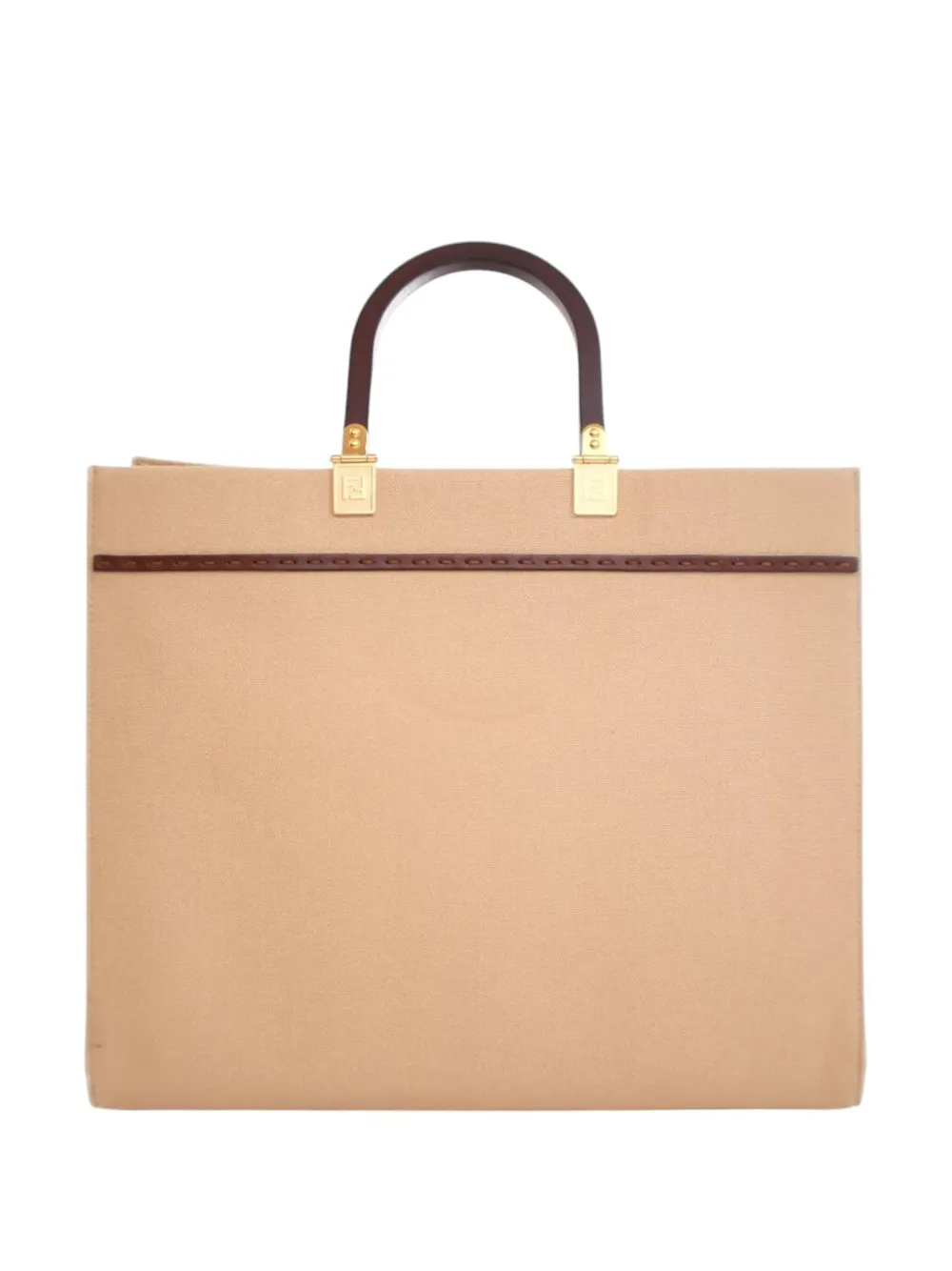 Pre-owned Fendi 2010-2025 Medium Canvas Sunshine Shopper Tote Satchel In Brown