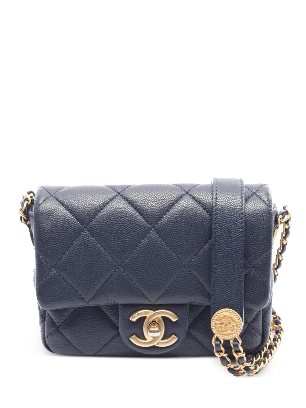 CHANEL Pre-Owned 2021-2025 ミニ キャビア ツイスト ユア ボタン フラップ ショルダーバッグ - ブルー CHANEL Pre-Owned 2021-2025 ミニ キャビア ツイスト ユア ボタン フラップ ショルダーバッグ - ブルー