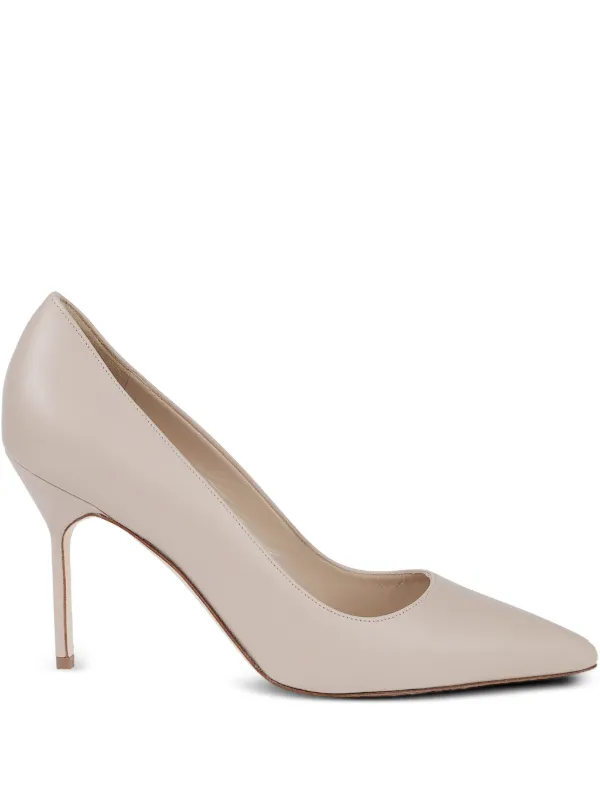 Manolo Blahnik 90mm Pointed-toe Leather Pumps in Neutrals