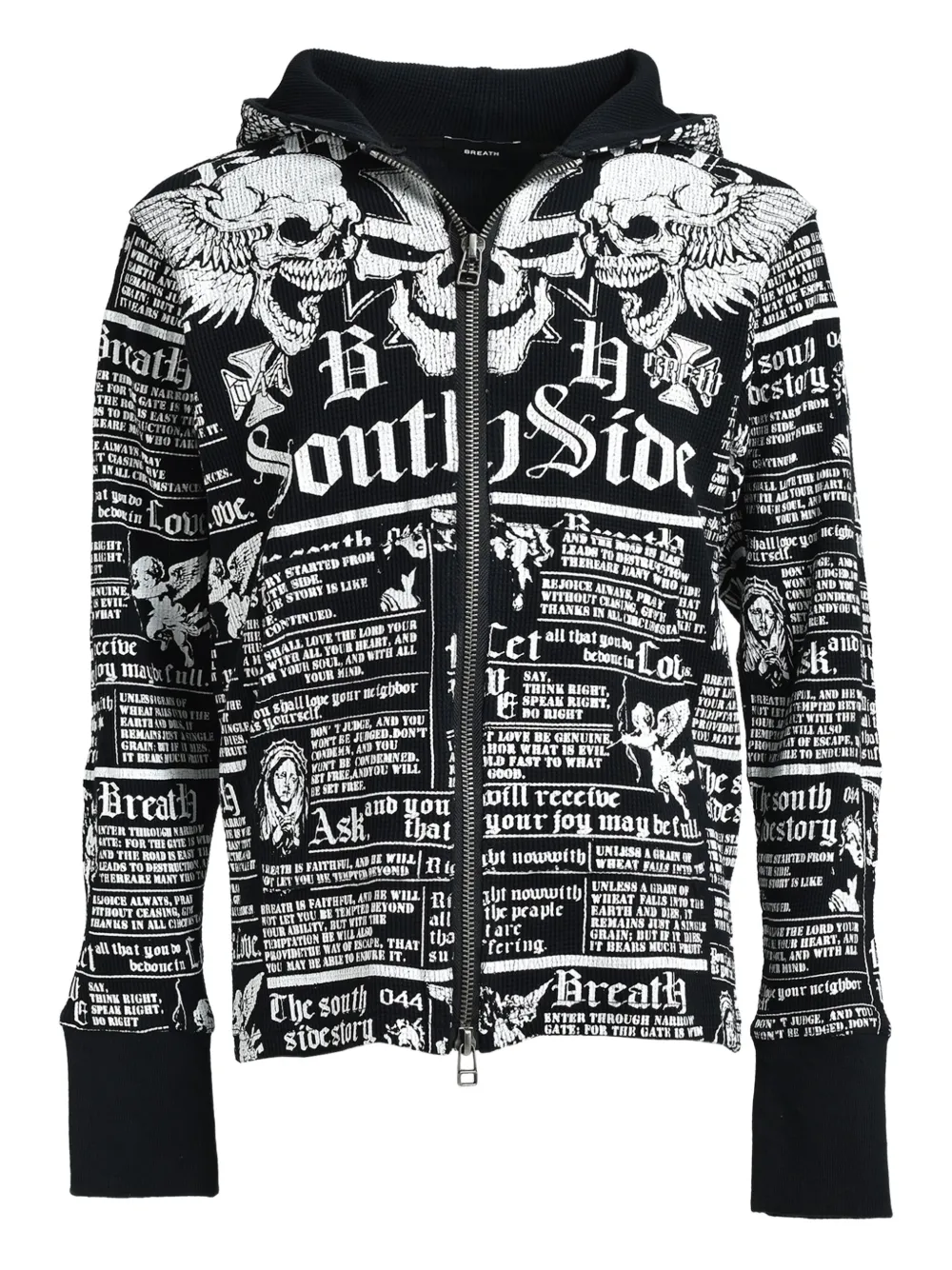 BREATH Skull Wash zip-up hoodie | Black | Image 1