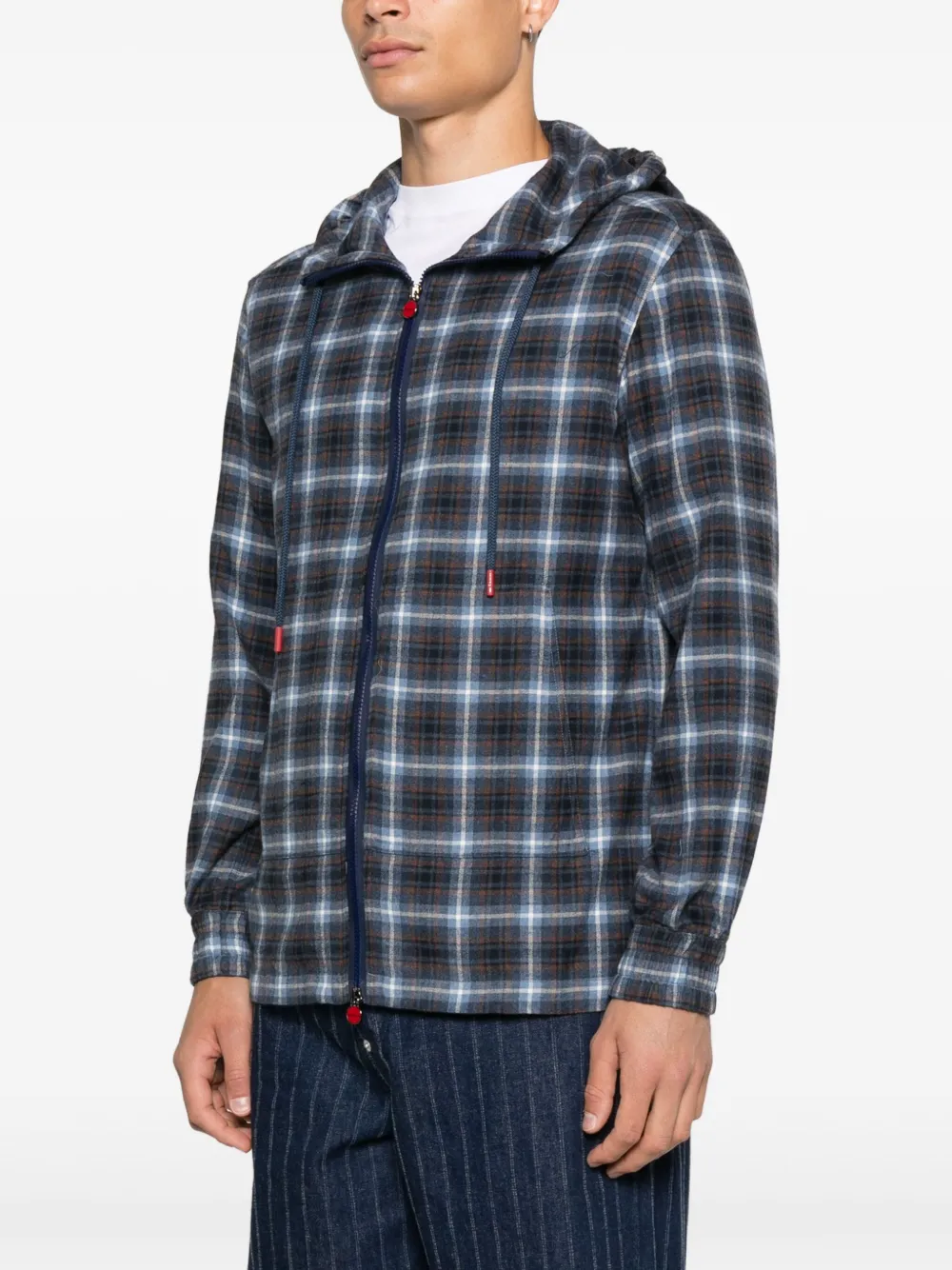 Kiton Geruit jack met capuchon Blauw