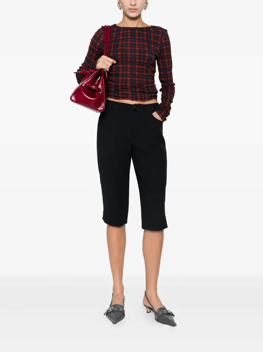 Marella plaid ruched top - Rood