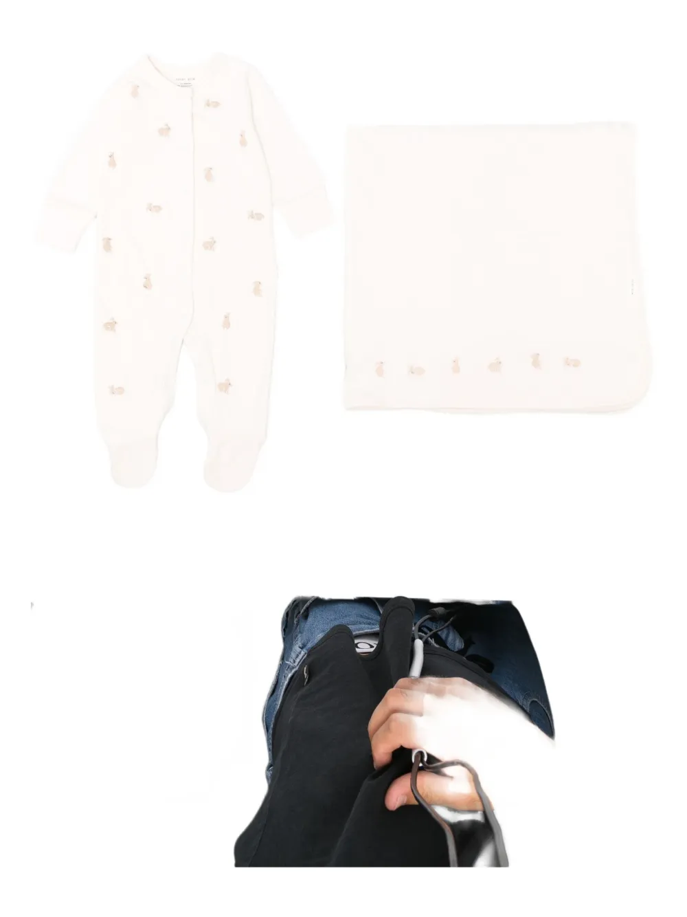 Avery Row Bunny-embroidered Babygrow Set In Black