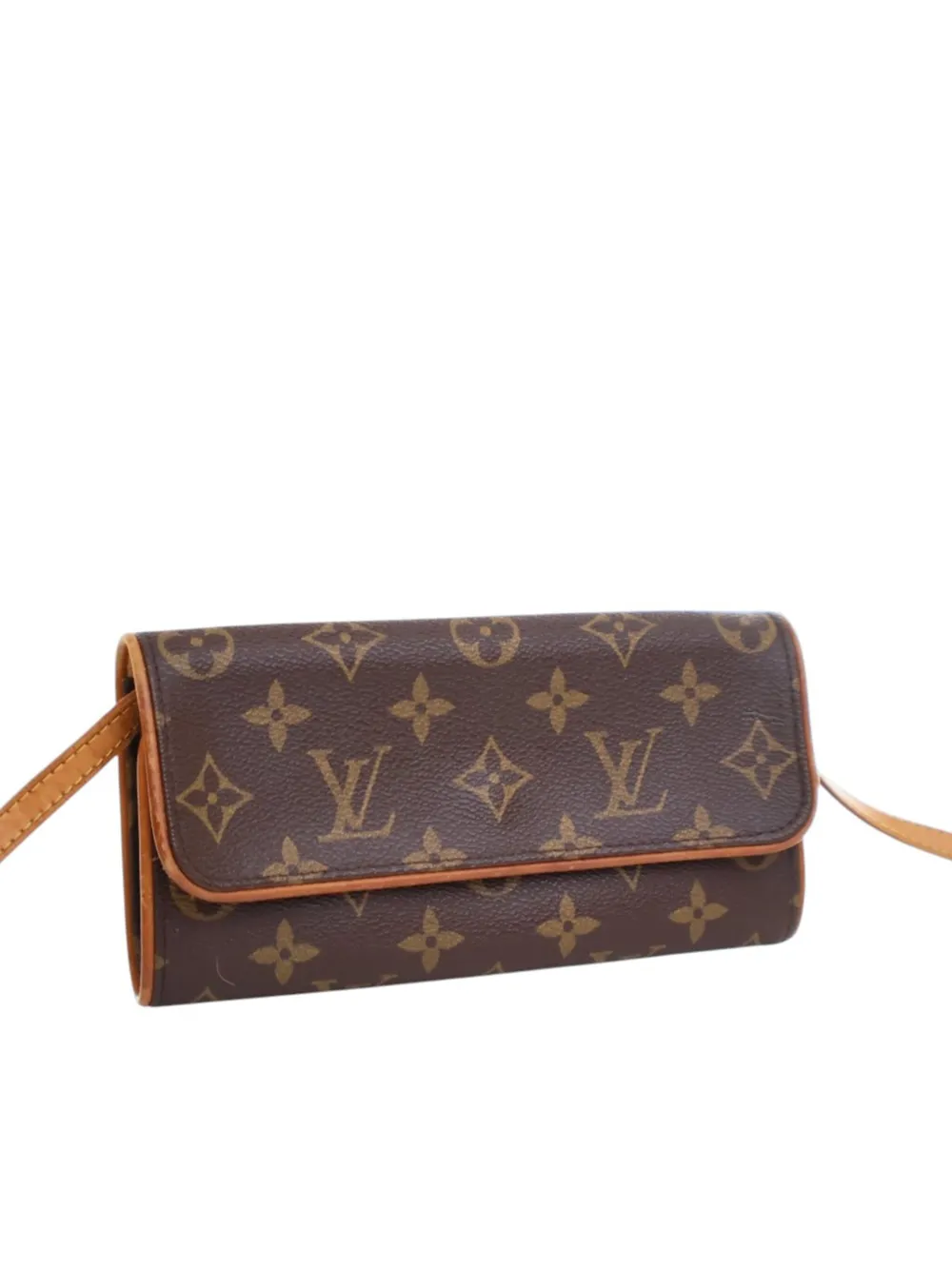 Pre-owned Louis Vuitton 2002 Monogram Pochette Twin Pm Crossbody Bag In Brown