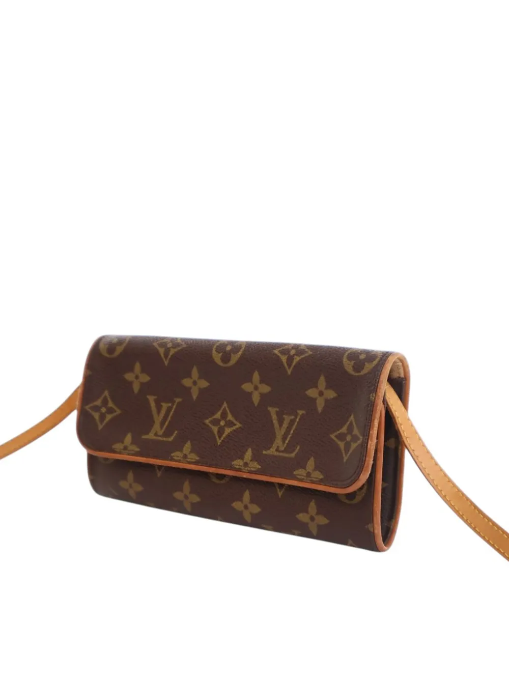 Pre-owned Louis Vuitton 2002 Monogram Pochette Twin Pm Crossbody Bag In Brown