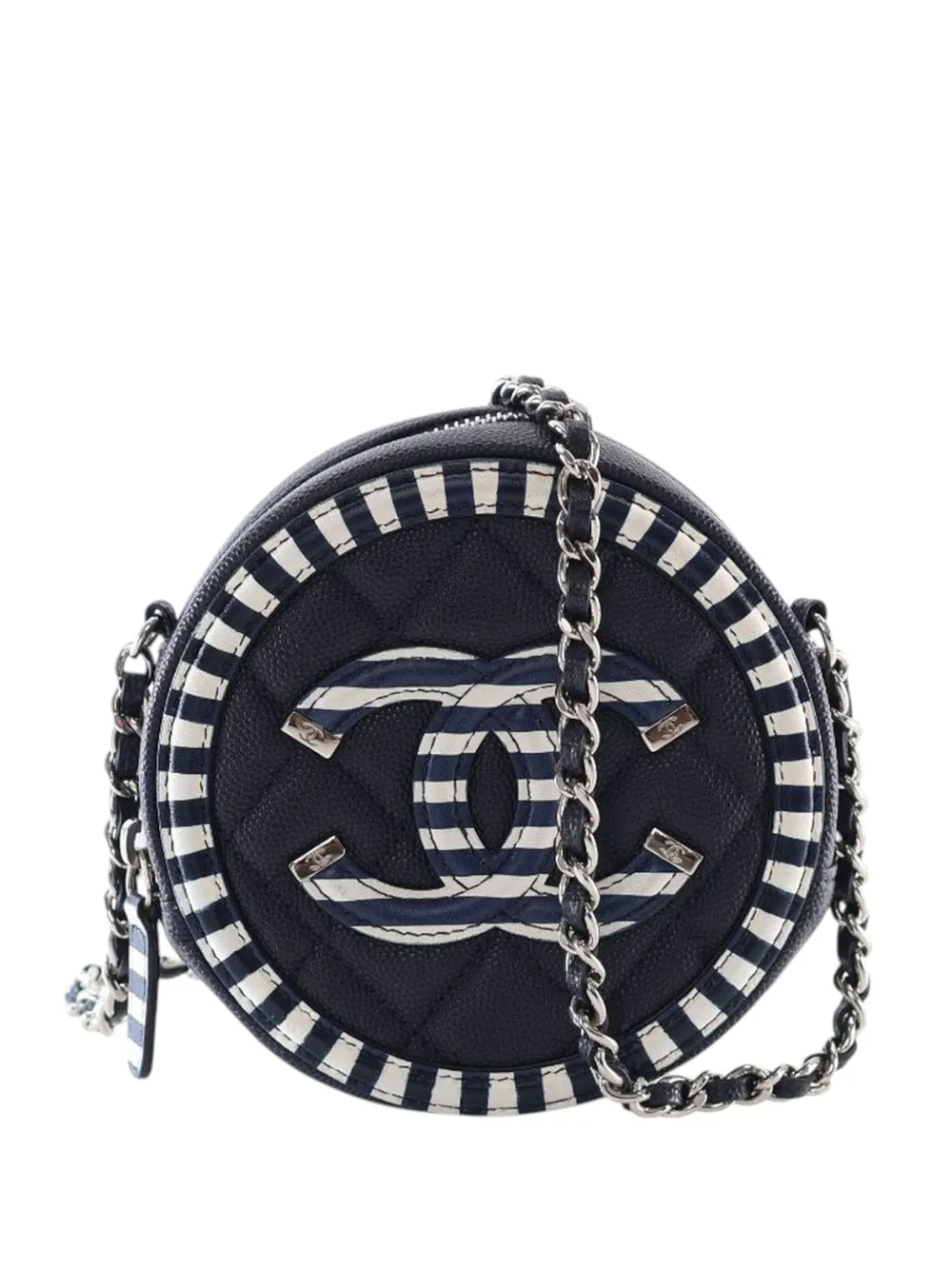 CHANEL Pre-Owned 2019 Caviar Striped CC Filigree Round crossbody bag - CHANEL Pre-Owned 2019 Caviar Striped CC Filigree Round crossbody bag -