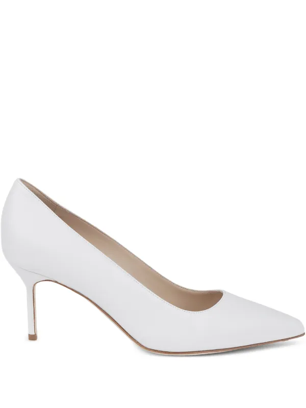 Manolo Blahnik 90mm Leather Pumps in White