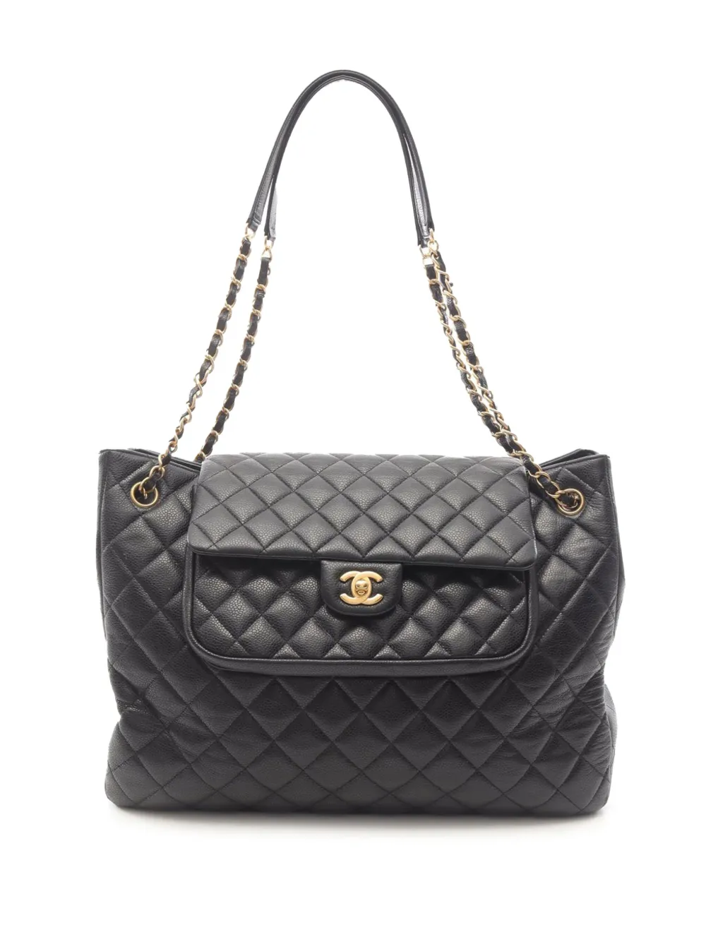 CHANEL Pre-Owned 2015-2016 Paris Edinburgh Quilted Caviar Front Flap CHANEL Pre-Owned 2015-2016 Paris Edinburgh Quilted Caviar Front Flap