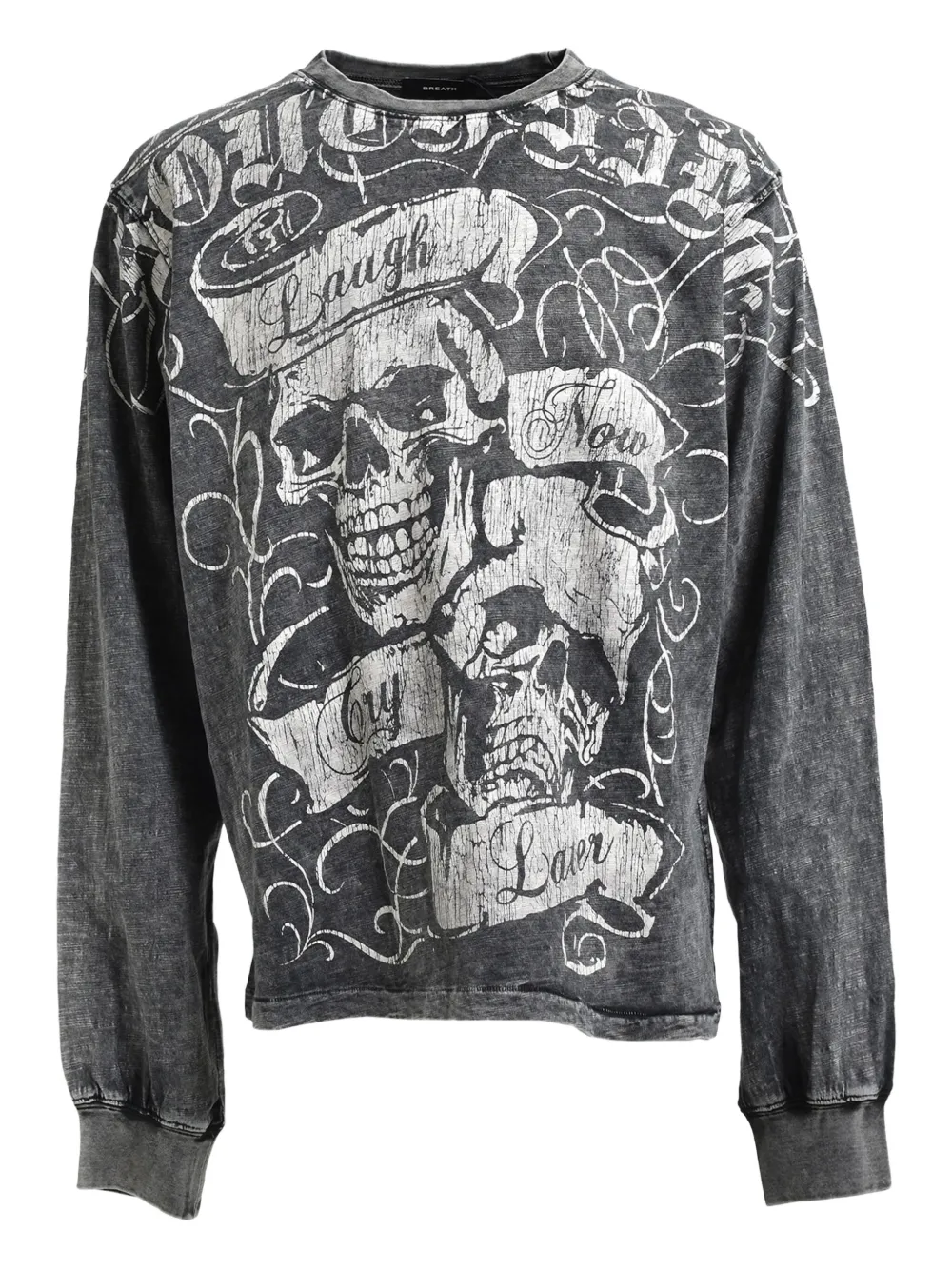 BREATH Langarmshirt mit Totenkopf-Print | Grau | Image 1