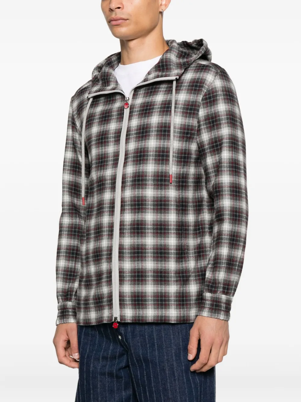 Kiton Geruite hoodie Grijs