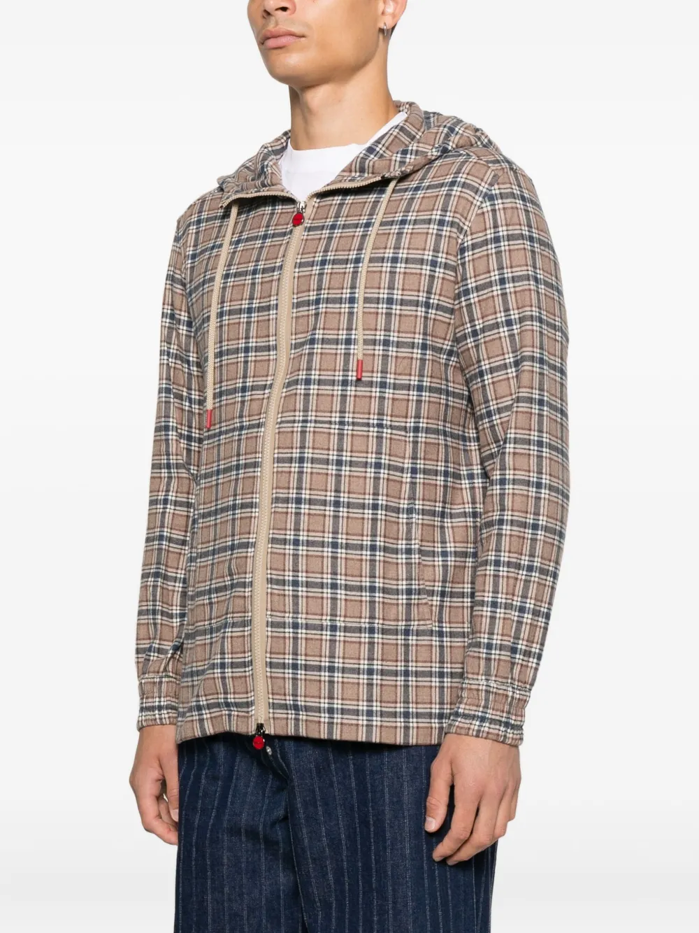 Kiton Geruite hoodie Bruin